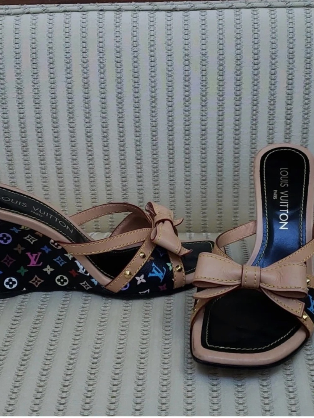 Louis Vuitton Takashi Murakami Retro Vintage Bow Monogram Wedge Sandals 37.5